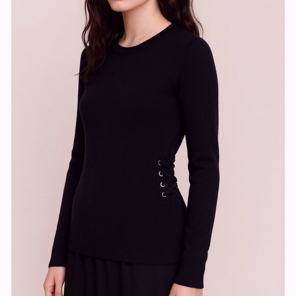 Sandro Sweaters - Sandro Paris Cashmere Lace Up Corset Back Sweater Black Sz Small Romantic Goth